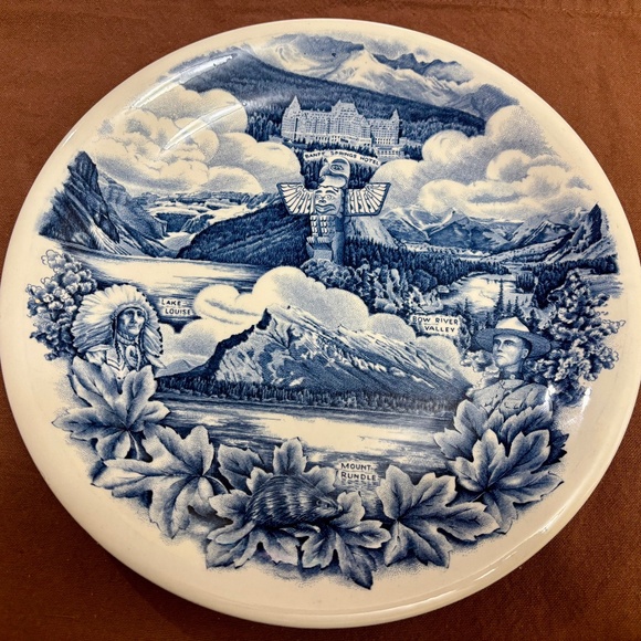 Blue White Vintage CANADA Souvenir 10" Plate Johnson Bros England Hudson Bay Co - Picture 1 of 2